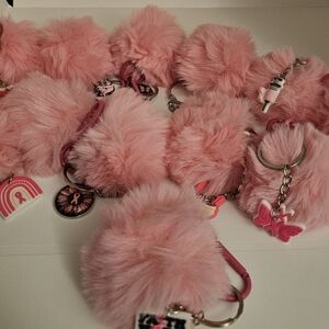 Fluffy Pink Pom Pom Keychain for Breast Cancer Awareness